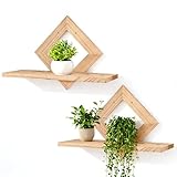 MLLNFUE 2 Pcs Solid Wood Geometric Floating Wall Shelves Decorative Hanging Shelf for Plants Storage Display Holder for Living Room Bedroom Bathroom