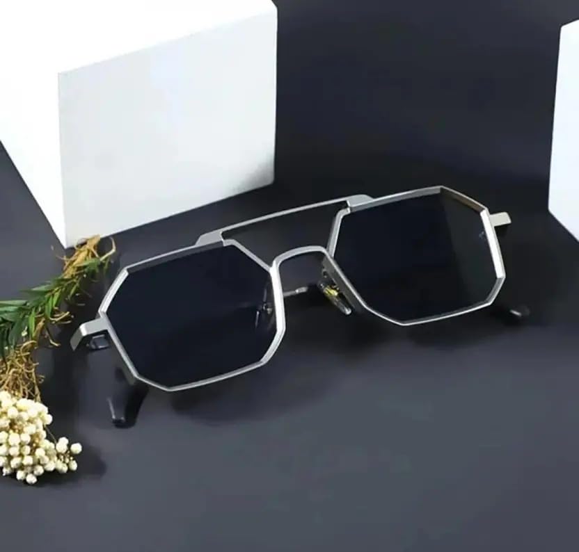 Generic Black Hexagone Silver Frame Sunglasses - Image 2