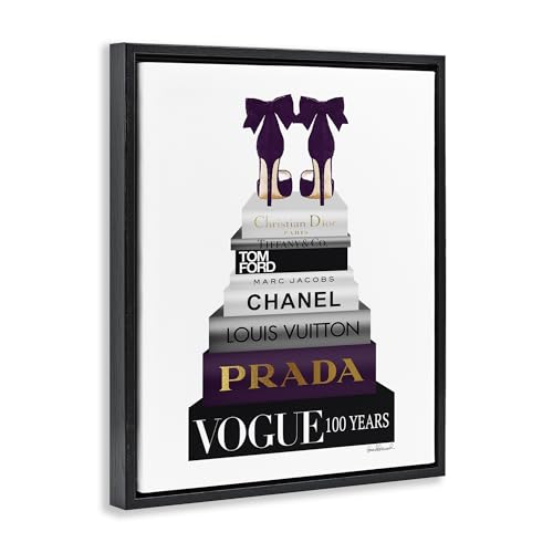 Image of Fashion Designer Shoes Bookstack, 24 x 30 Inch Canvas in Floater Frame | Stupell Industries . By Amanda Greenwood . Ready to hang . Chic giftable decor . Made in USA