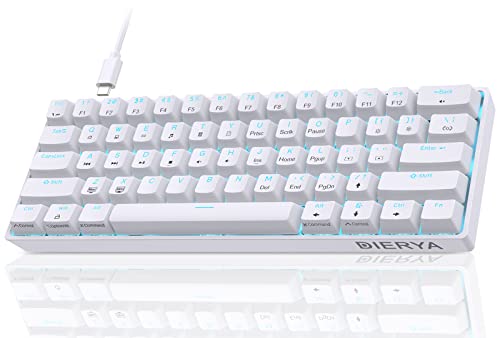 Dierya DK61se Gaming Klawiatura, 60% Mechaniczna Klawiatura Ultrakompaktowa Mini 61-Klawiszowa z Anti-Ghosting, Kabel Type-C, Layout US (Biały, Blue Przełączniki)