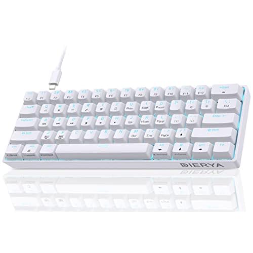 Clavier Gamer Mécanique 60% Câblé avec Interrupteur Rouge,DK61se Clavier Gaming Rétroéclairage Bleu Glacier,Type-c Mechanical Keyboard Compact 61 Touches Anti-ghosting-US Layout,Blanc