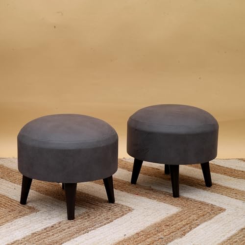 Image of Stool Ottoman Pouffes for Living Room, Kitchen, Home, Office Furniture with Soft Cotton Canva Cushion Mudda Footrest Stool for Chair Sofa Bed Dressing, Decor Grey (14 Inch Pack of 2)