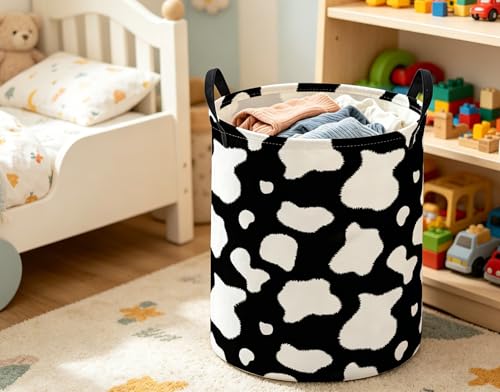 Image of ESSME Kids Laundry Basket,Cow Hamper Collapsible Canvas Waterproof Storage Bin for Boys, Cute Hamper,Gift Baskets(Cow)