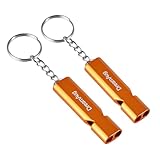 2-piece orange emergency survival whistle — double-tube metal safety whistle with key ring, suitable for outdoor activities, camping, hiking, boating and dog training (loud, waterproof, moisture-proof