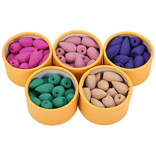 Jeteven 100pcs/5 Box Backflow Incense Cones Sandalwood Lavender Green Tea Roses Cherry Blossom Natural Fragrant Cone