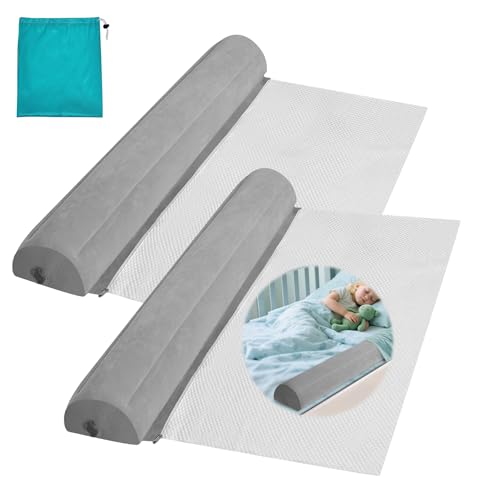 EVINYEP 2er Set Aufblasbares Rausfallschutz Bettgitter für Kleinkinder, Tragbar Faltbar für Rausfallschutz Bett Reise, Anti-Rutsch Sicherheitsgeländer, für Einzelbett/Doppelbett/Kingsize