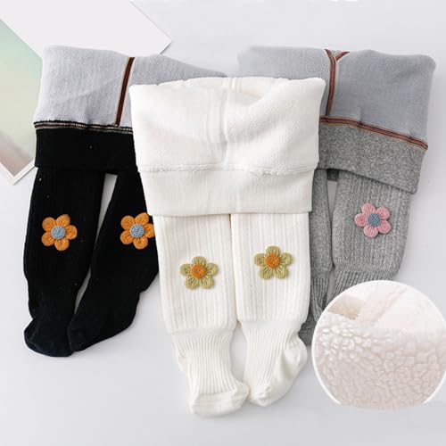 Toddler Baby Girls Fleece Lined Leggings Kids Winter Knitted Thermal Tights Cute Flowers Thick Warm Footed Pantyhose4