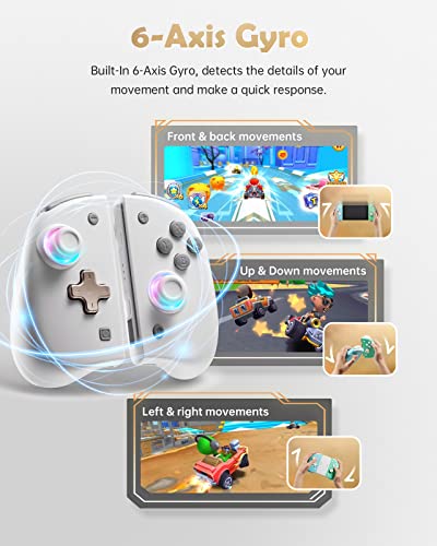 Tenlox Binbok Joy Pad Controller For Switch/Switch Oled, Wireless Joy Con Switch Controller 8 Colors Adjustable Led Joypad Controller With Back Map Button/Turbo/Motion Control (White&Grey) #TOP5