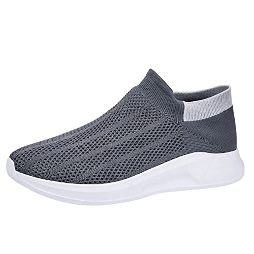 Zapatillas deportivas para hombre sin cordones, zapatillas suaves para hombre, zapatillas de correr, suela plana, antideslizantes, monocolor, transpirables, ligeras, zapatillas de deporte, gris, 39 EU