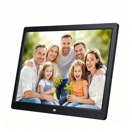 Marco digital de 15 pulgadas, marcos digitales con diseño ultrafino multifuncional, Full HD 1280 x 800, ranura para USB y SD, soporte para fotos, música y vídeo (negro)