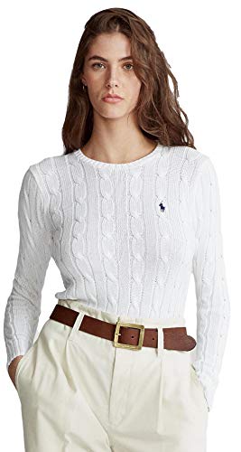 Image of RALPH LAUREN Women's Crewneck Cable Knit Pony Logo Sweater