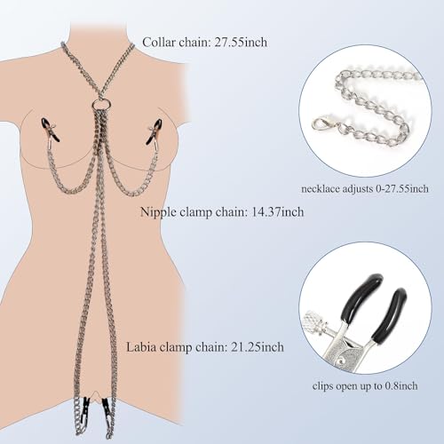 BDSM Nipple and Pussy Clamps with Chain Non Piercing Set for Body Play - Image 5