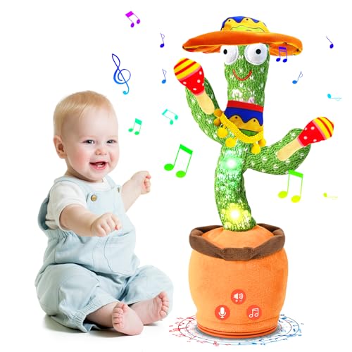 Image of SANJOIN Dancing Talking Cactus Toy for Baby Toddler, Boys Girls Gifts Singing Mimicking Cactus Toy Recording Repeating What You Say Cactus Baby Toy with 120 English Songs (Talking Cactus Druming)