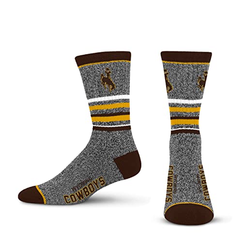 For Bare Feet Mens NCAA Wyoming Cowboys 5 Star Crew Sock Marble Grey Large