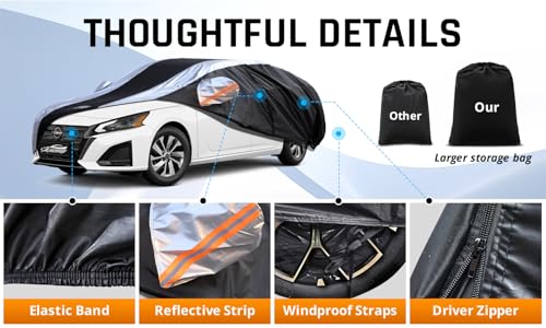 Image of Altima Car Cover Waterproof All Weather with Silver Strip Design, Custom Fit for Altima 2005-2025, Accessory with Door Zipper & Windproof Straps