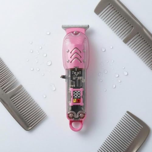 Image of Transparent Hair Trimmer with Digital Display | Rechargeable Electric Hair Clipper with Guide Combs | Cordless Detail Trimmer for Hair, Beard & Grooming | Yellow