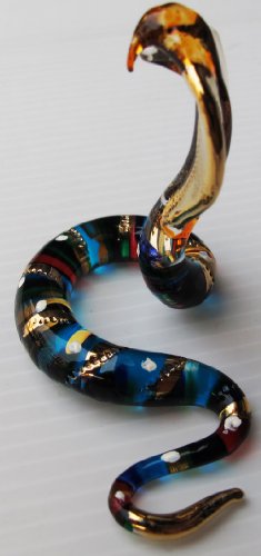 Witnystore 2" Long Blue Spreading Hood Glass Snake Figurine - Collectible Animal Art - Colored Hand Blown Painted Glass Miniature Table Decor Crystal Serpent Cobra Reptile Gift Souvenir #TOP3
