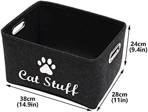 Geyecete Cat Apparel & Accessories/Cat toys/Pet supplies storage Basket/Bin with Handles, Collapsible & Convenient Storage Solution for Office, Bedroom, Closet, Toys, Laundry(Dark Grey)
