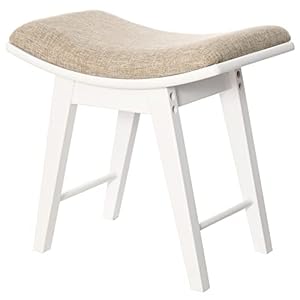 Iwell Vanity Stool with Rubberwood Legs, Vanity Bench, Makeup Bench Dressing Stool, Padded Cushioned Chair, Piano Seat, for Women, Girl, Mom, White
