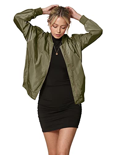 Lock and Love Women's Classic Lightweight Jacket Multi Pocket Windbreaker Bomber Jacket