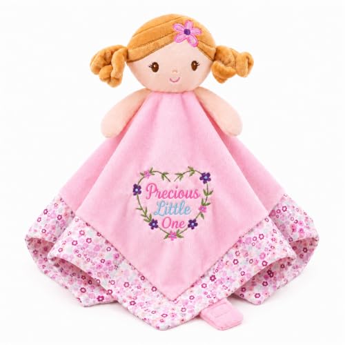 Image of June Garden Lily Baby Lovey Blanket for Girls, 15 x 15 in Soft Security Blanket with Toy Attachment Strap