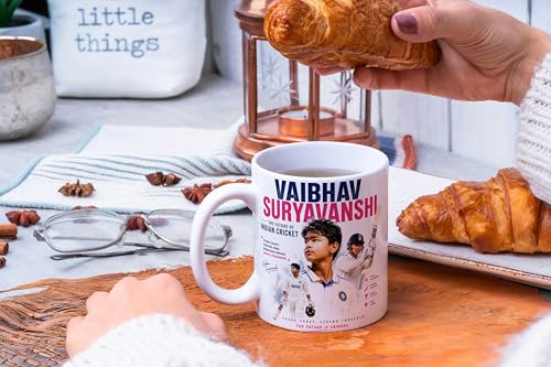 Image of Cricket Theme Coffee Mug IPL Edition - Stylish Helicopter Shot Print Cup - Gift for Cricket Fans, Boys & Friends (Vaibhav Suryanshi-2, Large)