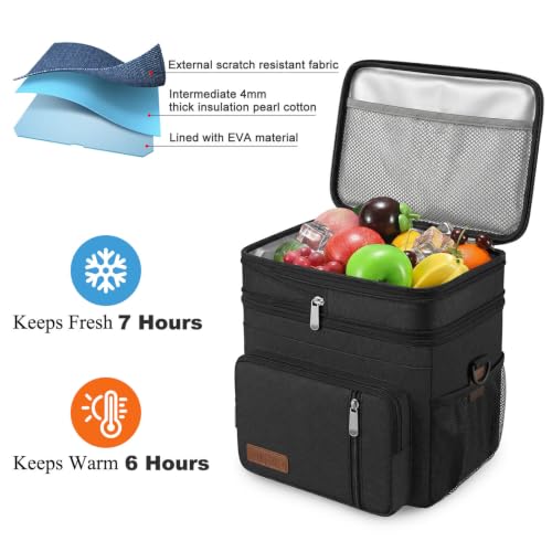 Image of MIYCOO Lunch Bag for Men & Women, Expandable Double Deck Lunch Box, 15L | Leakproof & Waterproof, Portable, Large Soft Insulated Cooler bag for Adult, Work, Camping, Beach, Picnic, Travel
