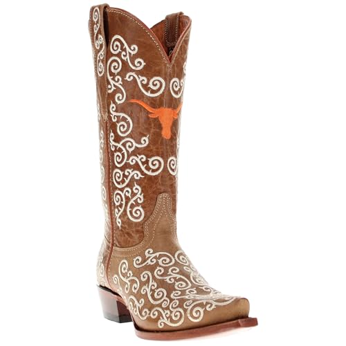 Vaccari Women's Claire Genuine Leather NCAA League & Scroll Embroidery Snip Toe Cowgirl Boots