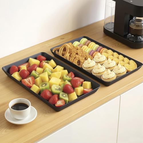 WOWBOX 4 pcs Serving Tray for Entertaining, Serving Platters for Snacks, Fruit, Cookies, Dessert, Reusable Plastic Trays for Serving Food and Pantry Organization in Kitchen & for Parties, (Black) - Image 5