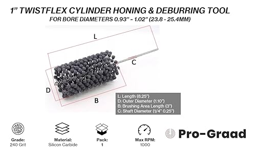 Image of 1 inch 240 Grit Silicon Carbide TwistFlex Cylinder Hone for 0.93 inch- 1.02 inch Bores | Flexible Cylinder Honing, Deburring, Cross-Hatch Finishing Tool for Mild Steel, Stainless, Cast Iron, Softer Ferrous Metals