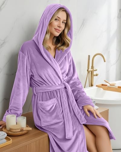 Image of Premium Ultra Soft Robes for Women with Hood Plush Fleece Long Bathrobe