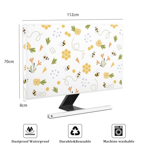 Image of Bee Waterproof Screen TV Cover 45,46,47,48 Inch Spring Summer Honey Flowers Botanical TV Display Screen Cover Antistatic Water Resistant Television Covers Dustproof Protective,Yellow Design