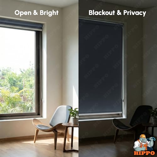 Image of HIPPO No Drill Blackout Blinds for Windows | No Tools, Light & Heat Blocking Blinds, UV Protection, Smooth Chain, Inside Mount, Ideal for Sun Exposed Areas (Navy, 3FTX7FT)
