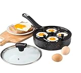 Royal Cuisine Non-Stick Egg Pan with 4 Poaching Cups, Scrambled, Poached & Fried Eggs, Tempered Glass Lid, Soft-Touch Handle, Metal Utensil Safe, 20 cm, Marble Coating