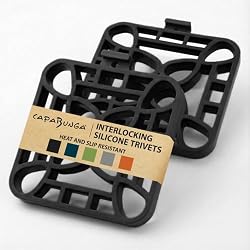 Capabunga 2-Pack Trivets for Hot Dishes – Black Interlocking Hot Pads for Kitchen, Coffee Bar Essentials, Silicone Mats for Kitchen Counter, Heat Resistant Silicone Trivets for Po…