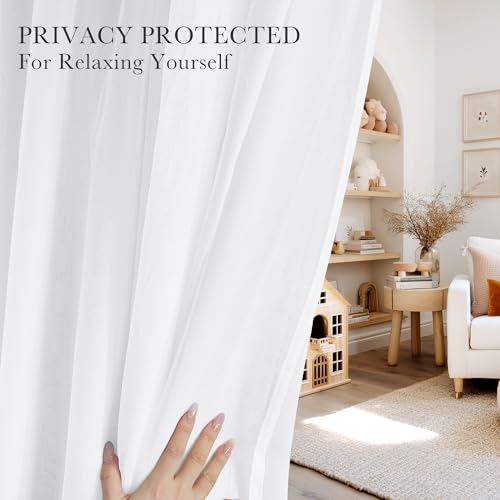 Image of PONY DANCE White Curtains, 52 W by 84 L, Pure White, 2 Pieces | Double Layer Curtains 84 inches Long with Sheer Overlay Nursery Panels for Bedroom /Living /Dining Room