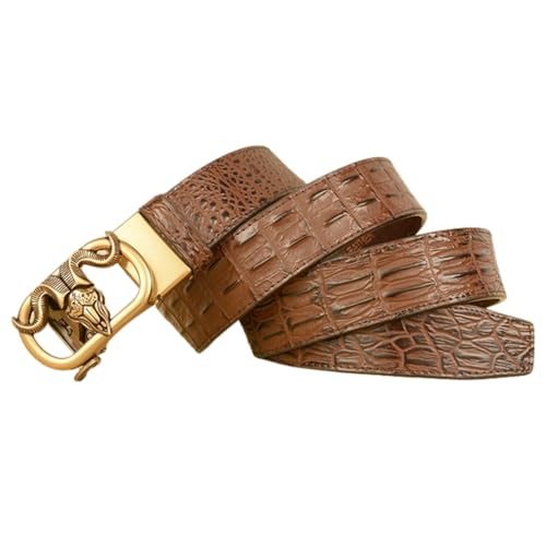 Unisex Ratchet Belt With Crocodile Pattern, Western Carved Sheep Bull Head Auto Buckle, 1.5" Wide (3.8cm)3