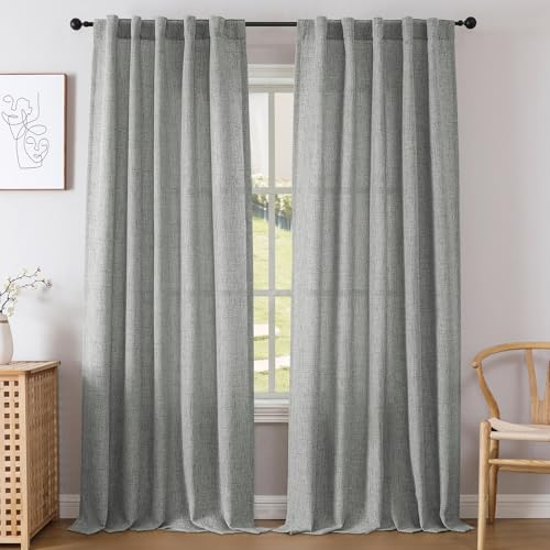Joydeco Linen Curtains – Light Grey Light Filtering Drapes for Living Room and Bedroom，Soft Privacy Drapes with Farmhouse Style, Back Tab and Rod Pocket, 52 x 84 Inch, 2 Panels Light Grey 52