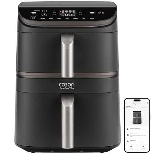 COSORI Air Fryer 10.8L Turbo Tower Pro,Friteuse sans huile avec 100% en Céramique, Double Stack, Dual Blaze&Turbo Blaze,3 Niveaux Cuisson,7 Fonctions de...