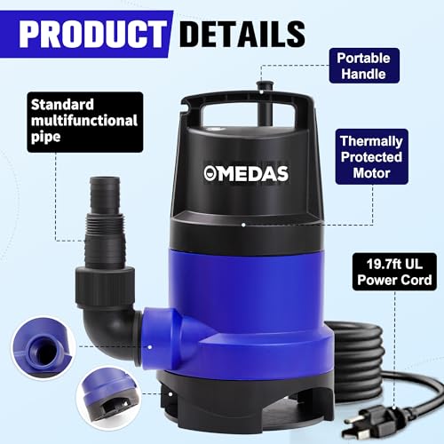 MEDAS 1HP 3434 GPH Sump Pump Submersible Clean/Dirty Water Pump Portable Utility Pump with 16.4ft Cord for Swimming Pool Garden Basement Tub Pond Draining
