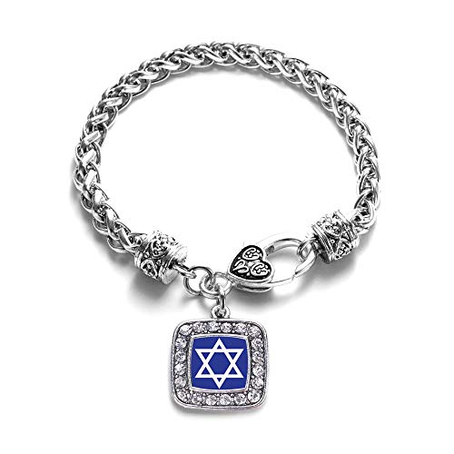 Inspired Silver - Star of David Braided Bracelet for Women - Silver Square Charm Bracelet with Cubic Zirconia Jewelry