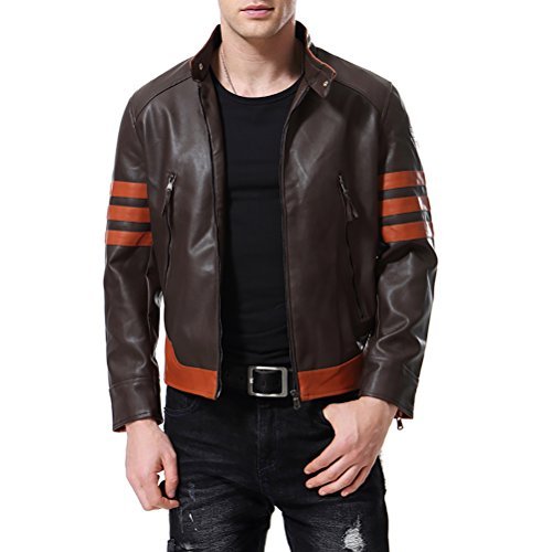 AOWOFS Men's Faux Leather Jacket Brown Moto Motorcycle Bomber Punk Fashion Slim Fit Coat