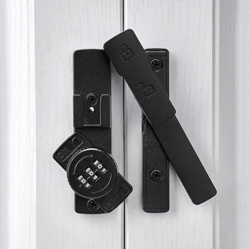 Image of INIRET Matte Black 180 Degree Barn Door Lock,Mechanical Password Lock,3 Digit Password Keyless,Flip Latch with Combination,Protect Privacy,for Barn Door,Cabinets,Windows,Garden,Bathroom