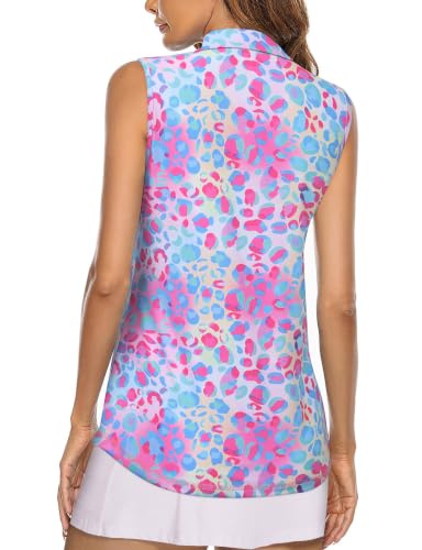 Image of Koscacy Women's Sleeveless Golf Tennis Polo Shirts Zip Up Dry Fit Workout Tank Tops Athletic Shirt