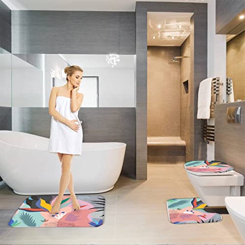 Badezimmer Badematte 3 Teilig Set Tropische Blumen rutschfest Badteppiche Saugfähig Memory Foam Badezimmermatte Weich WC… – Bild 5