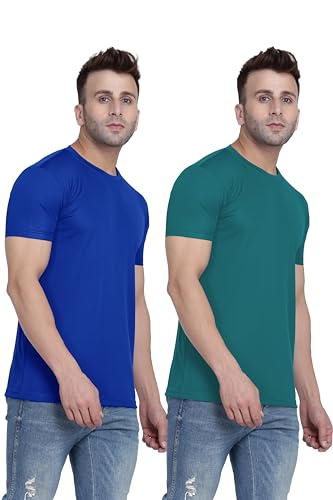 Image of TQH Men Dri Fit Polyester Half Sleeve Round Neck Multicolor t Shirts - Combo Set of 2