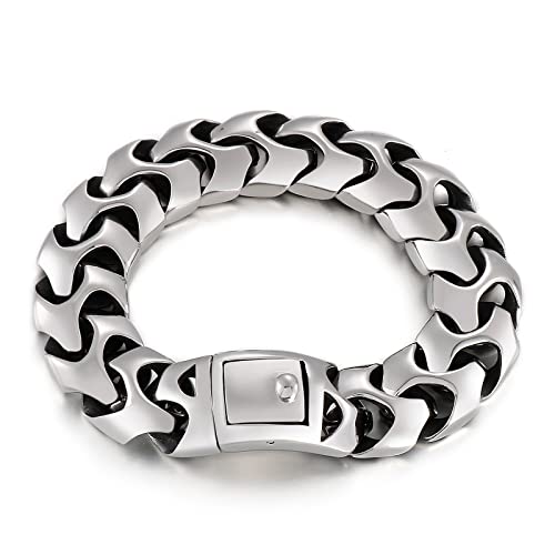 Wrist Armor Style Chain Men Bracelet Stainless Steel Punk Jewelry Silver Black Gold Cool Gifts for Mens 8.26in/8.66in/9.05in/9.44in