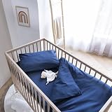 Dimensions : 80x120 Housse de Couette bébé Coton lavé 80x120 - SOMEO Bleu Marine