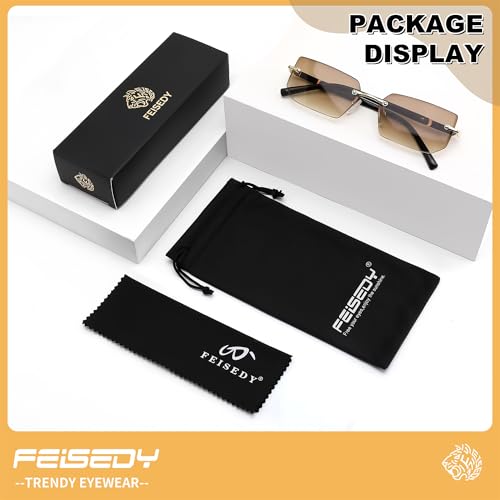 Image of FEISEDY Rimless Sunglasses Y2K Retro Small Narrow Clear Eyewear Vintage Rectangle Sunglasses for Women Men B2643