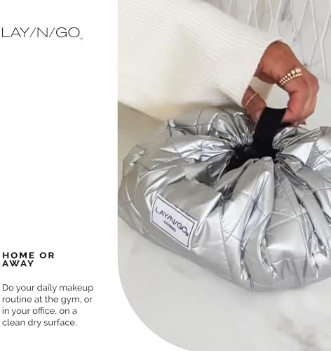 Lay-n-Go Drawstring Makeup Bag – Evergreen - 20 inch - Travel Cosmetic Bag, Scrunch Sac Makeup Bag Opens Flat for Easy Access, Makeup Pouch, Durable and Stylish